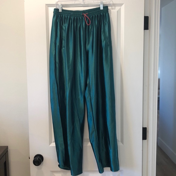 MM Designs Emerald Green Satin Pants w/ Yellow Heart Detail - Picture 6 of 12